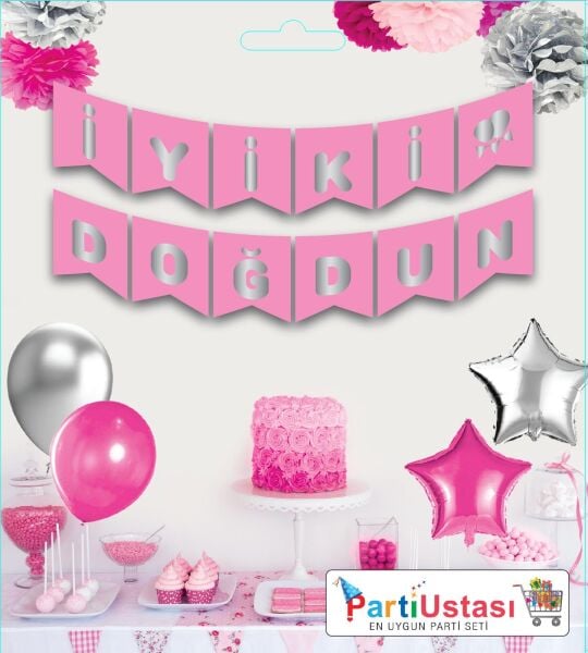 Yazi Zarf Banner Varakli Iyiki Dogdun Pembe Gumus 1920 Min