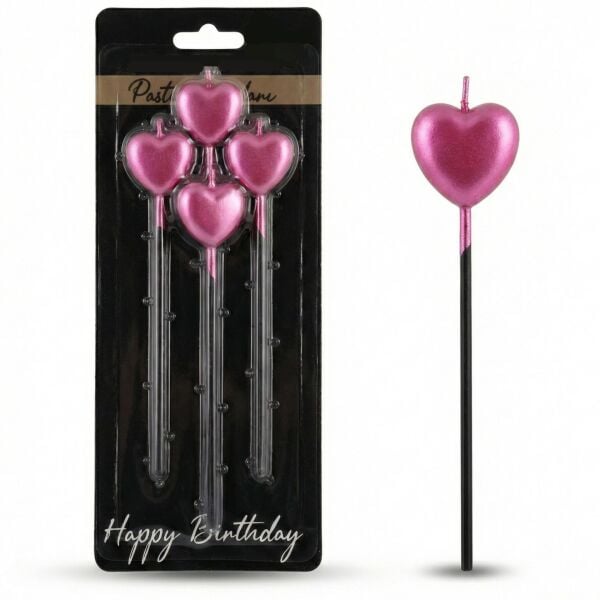 Mum 15 Cm Kalp Cubuklu Pembe 4 Lu 1126 Min