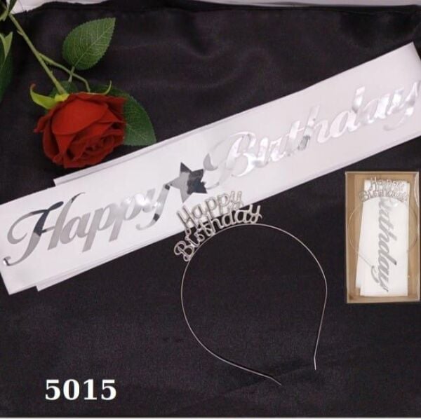 Set Tac Metal Kusak Happy Beyaz Zemin Gumus Yazili 2095 Min