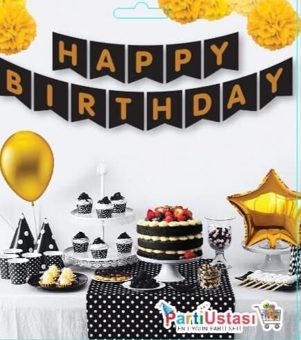 Yazi Zarf Banner Varakli Happy Siyah Altin 1932 Min